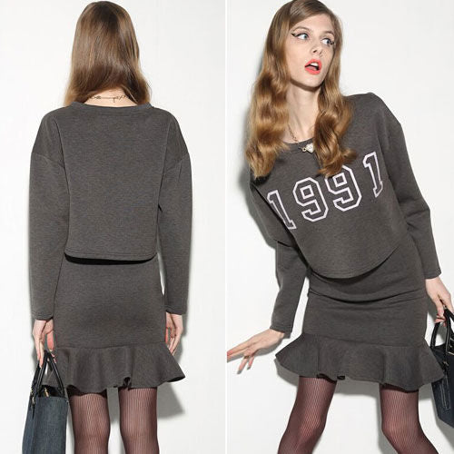 Leisure Suit Long Sleeved Top and Flounced Skirt