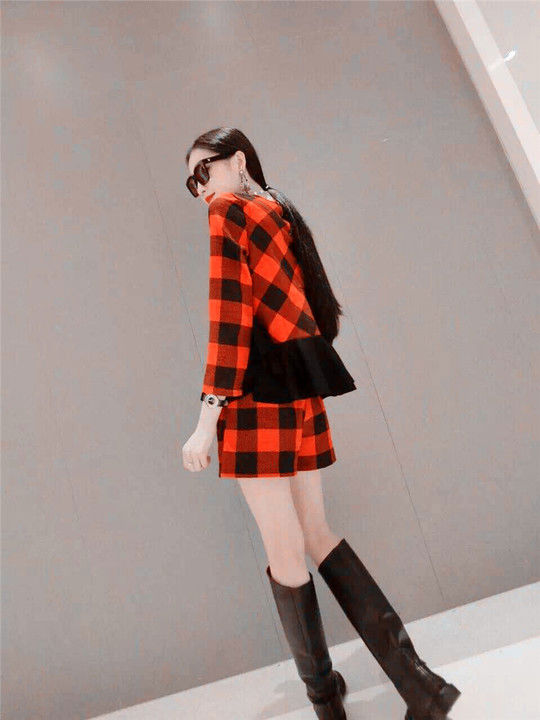 Plaid Long Sleeved Flounced Shirt and Short Pants