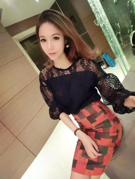 Shirt Floral Lace Sleeved Korean