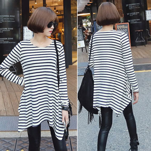 T-Shirt Striped Long Sleeved Irregular