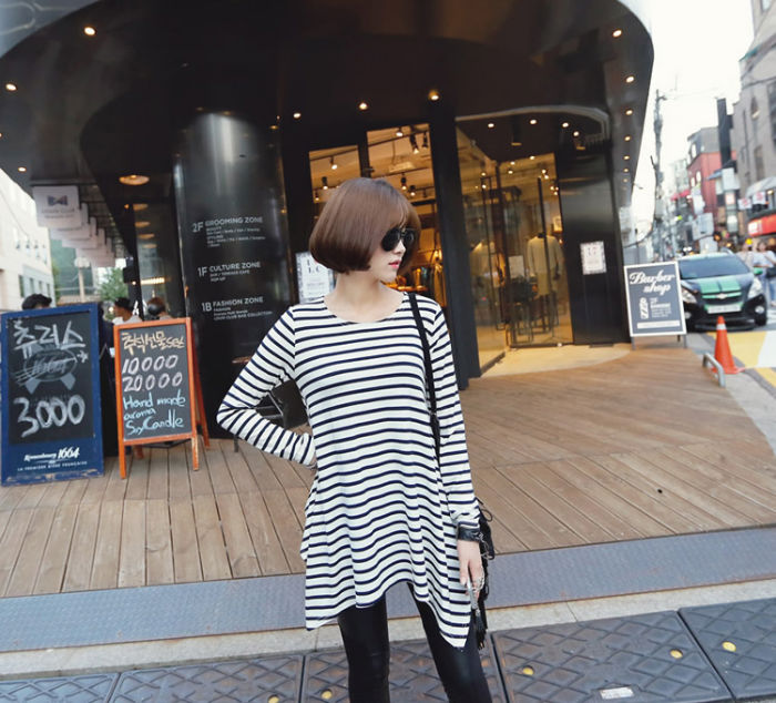 T-Shirt Striped Long Sleeved Irregular