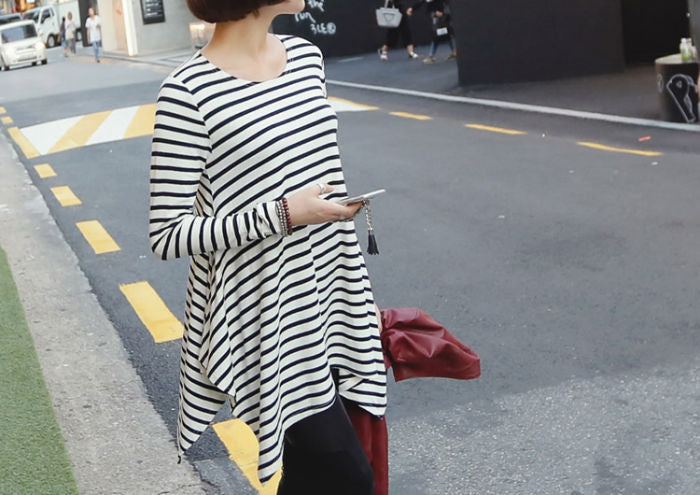 T-Shirt Striped Long Sleeved Irregular