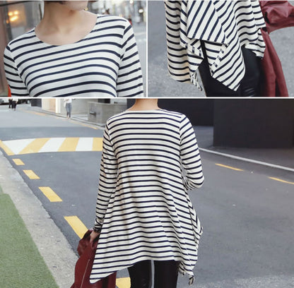 T-Shirt Striped Long Sleeved Irregular