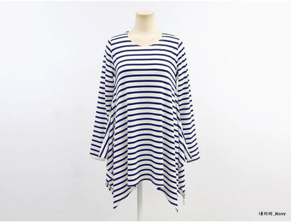 T-Shirt Striped Long Sleeved Irregular