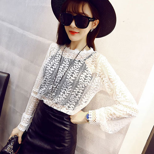 Shirt Floral Lace Long Sleeved Korean