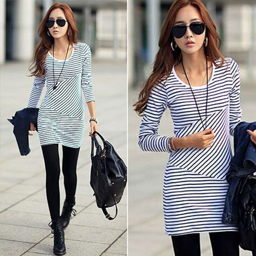 Striped Long Sleeved T-Shirt Dress