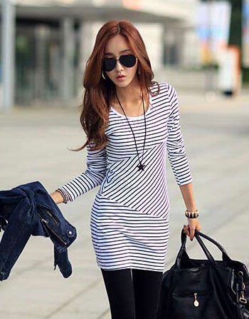 Striped Long Sleeved T-Shirt Dress