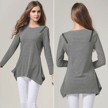 T-Shirt Zipper Long Sleeved Irregular