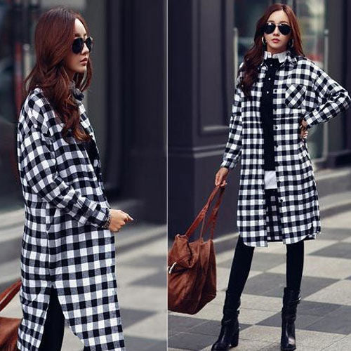 Plaid Long Sleeved Shirt Dress