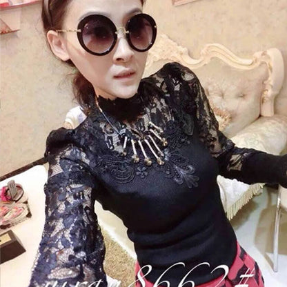 Shirt Lace Long Sleeved High Neck