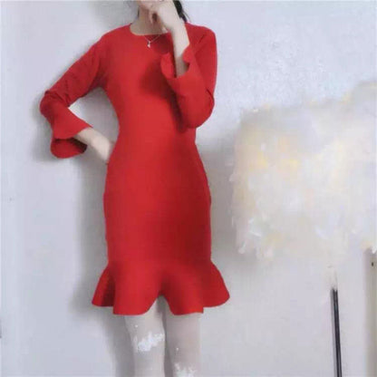 Trumpet Sleeved Flounced Dress