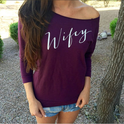 T-Shirt Wifey Long Sleeved Wide Neck