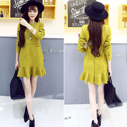 Long Sleeved Slim Flounced Dress