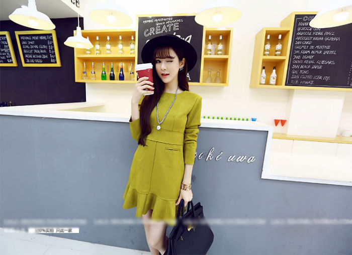 Long Sleeved Slim Flounced Dress