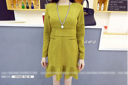 Long Sleeved Slim Flounced Dress