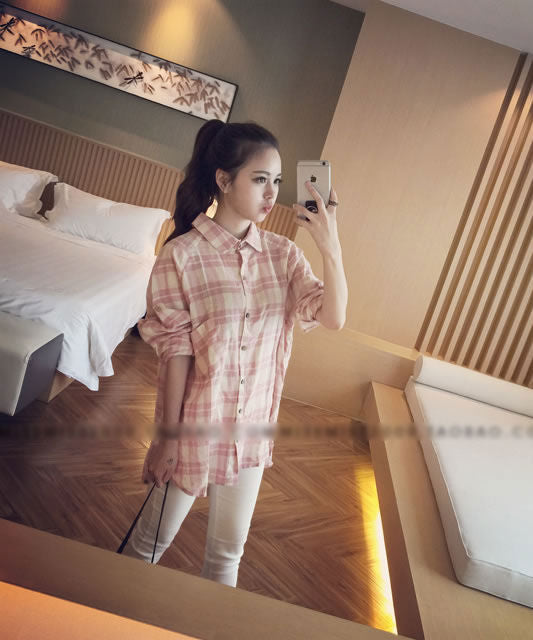 Blouse Plaid Long Sleeved