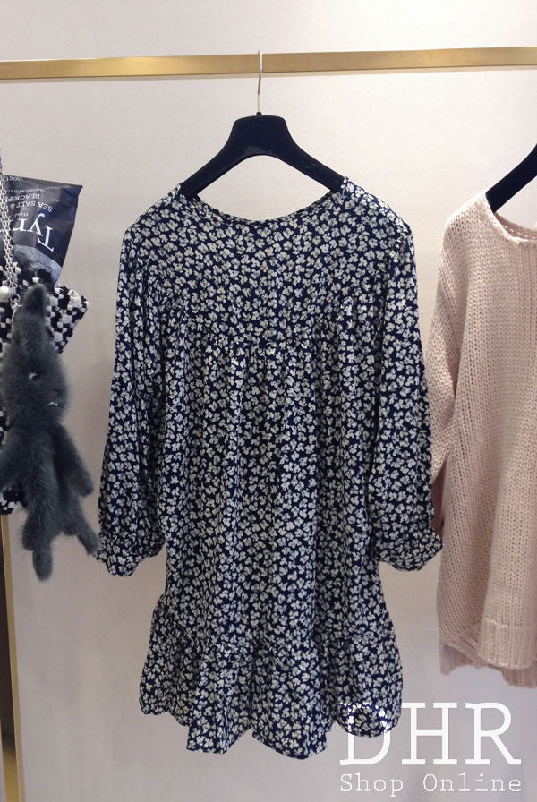 Flower Long Sleeved Loose Dress