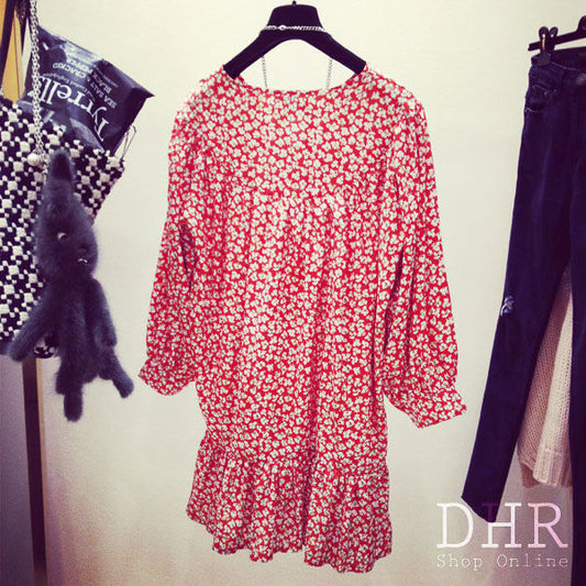 Flower Long Sleeved Loose Dress