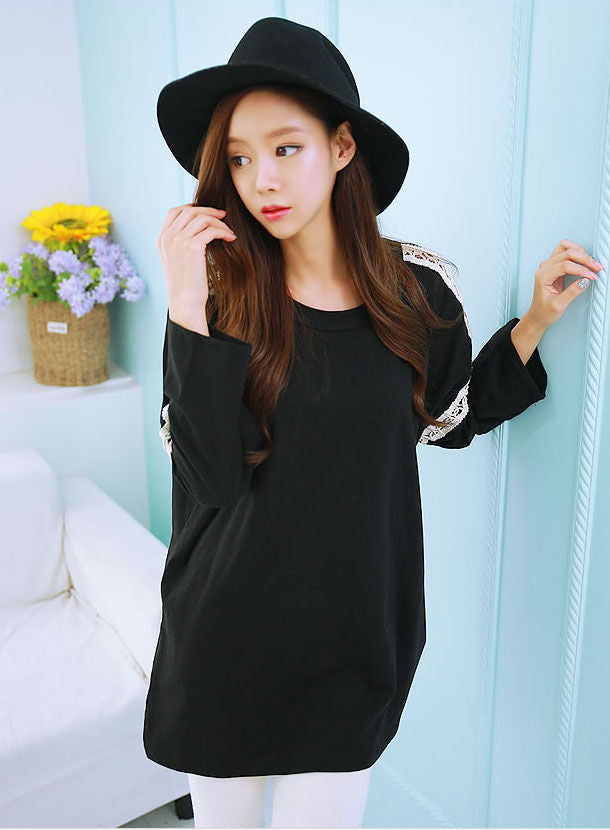 T-Shirt Lace Long Sleeved Loose