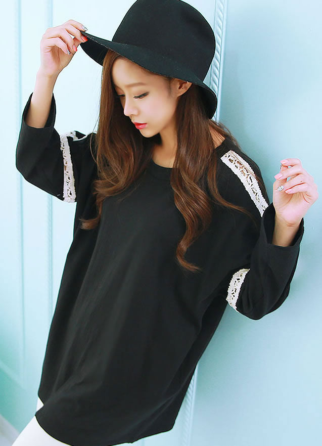 T-Shirt Lace Long Sleeved Loose