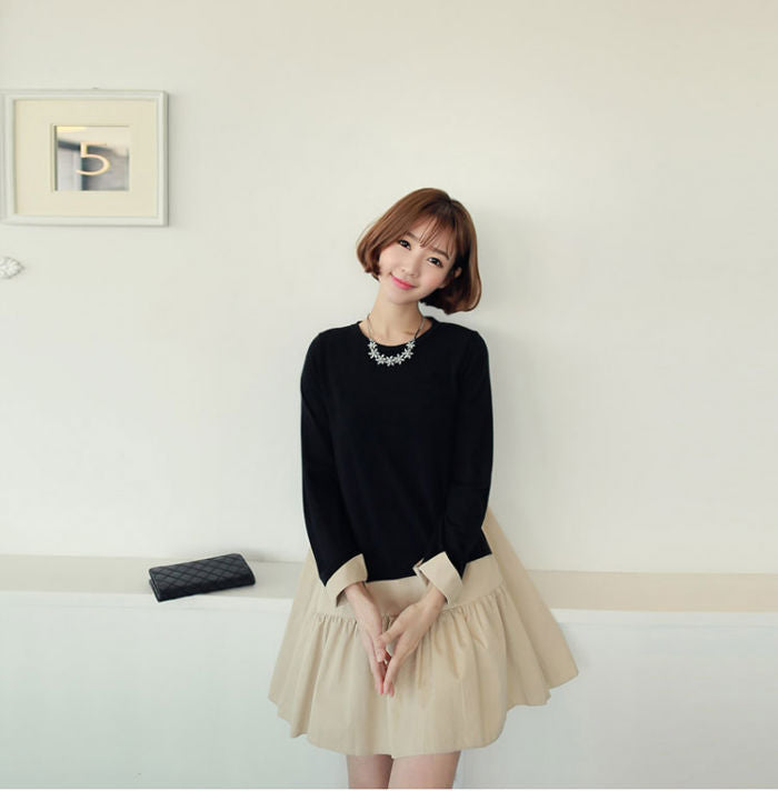 Apricot Long Sleeved Fake Two Piece Dress