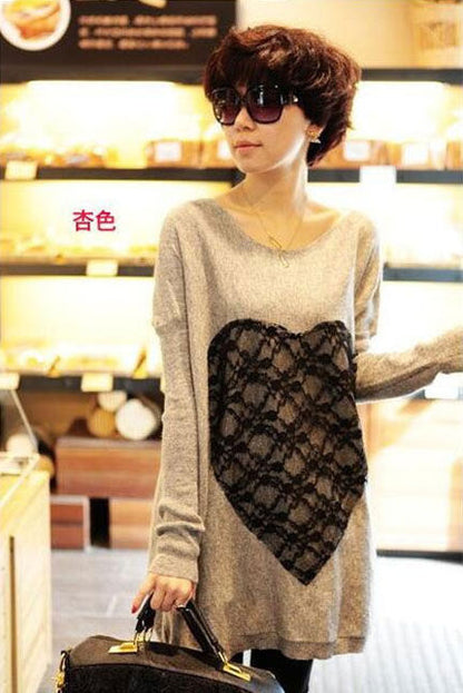 T-Shirt Lace Heart Long Sleeved