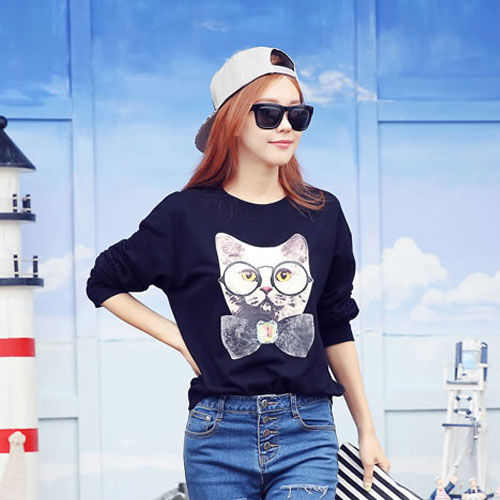 T-Shirt Glasses Cat Long Sleeved