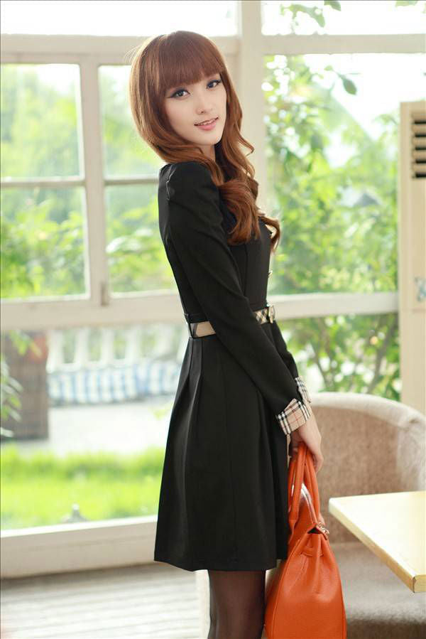 Long Sleeved Korean Dress with Belt