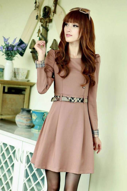 Long Sleeved Korean Dress with Belt