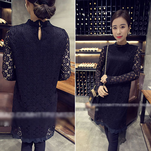 Lace Long Sleeved High Neck Dress