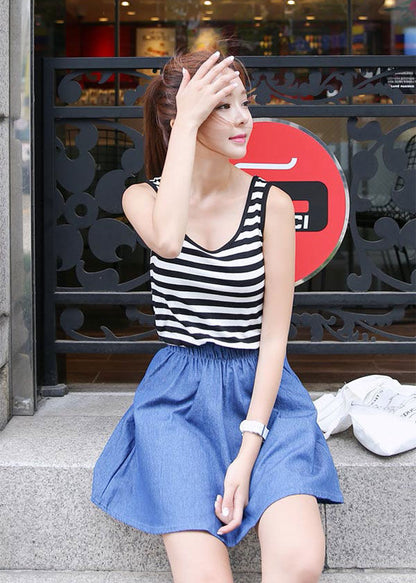 Blue Striped Sleeveless Summer Dress