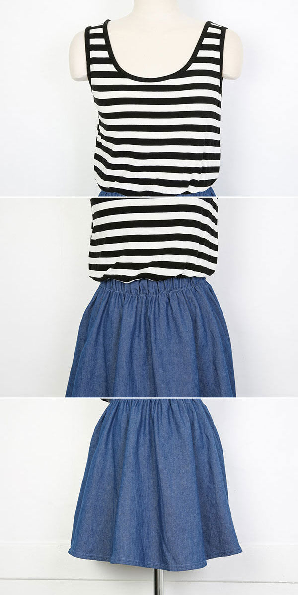 Blue Striped Sleeveless Summer Dress