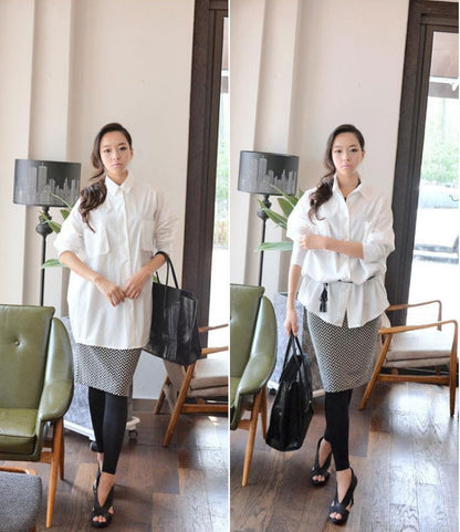 White Long Sleeved Double Pocket Loose Shirt