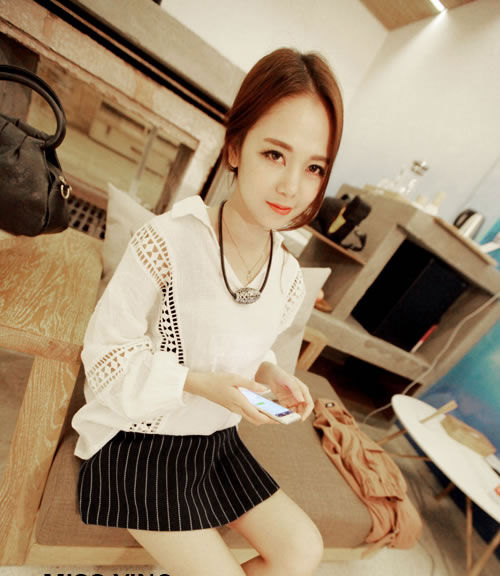 Shirt Hollow Long Sleeved Korean