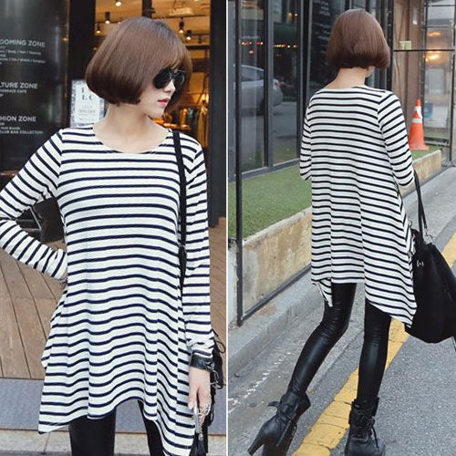 Shirt Striped Long Sleeved Irregular