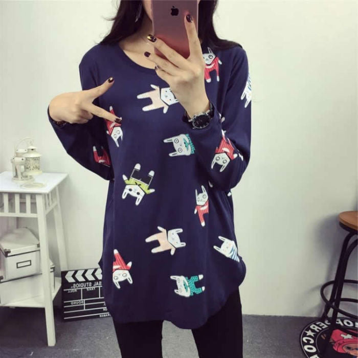 T-Shirt Rabbit Cartoon Long Sleeved