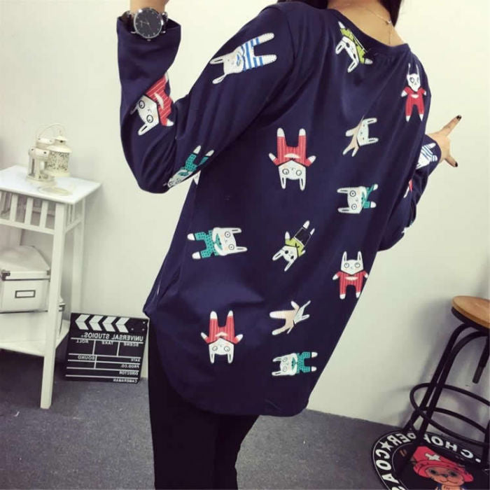 T-Shirt Rabbit Cartoon Long Sleeved