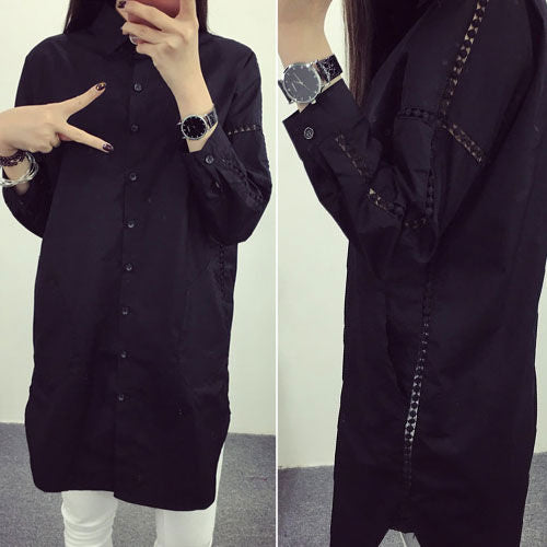 Hollow Long Sleeved Long Shirt