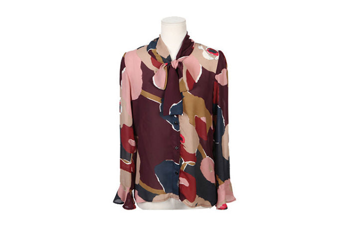 Blouse Abstract Long Sleeved Tie