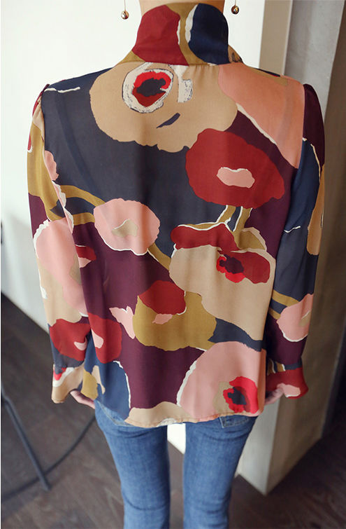 Blouse Abstract Long Sleeved Tie