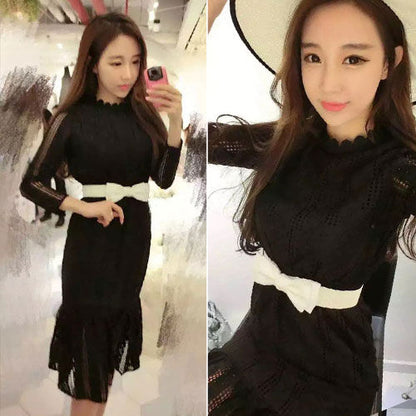 Lace Long Sleeved Dress with Belt