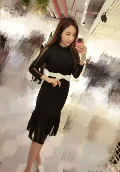 Lace Long Sleeved Dress with Belt