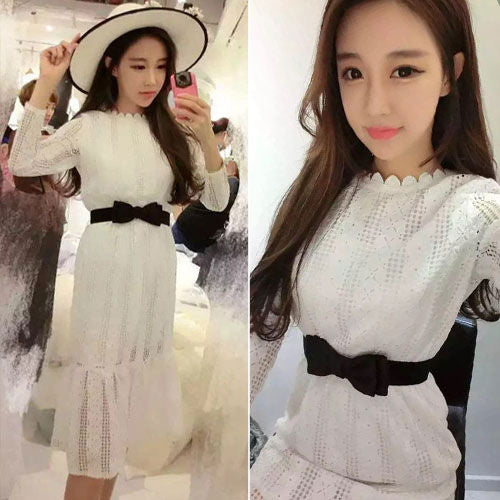 Lace Long Sleeved Dress with Belt