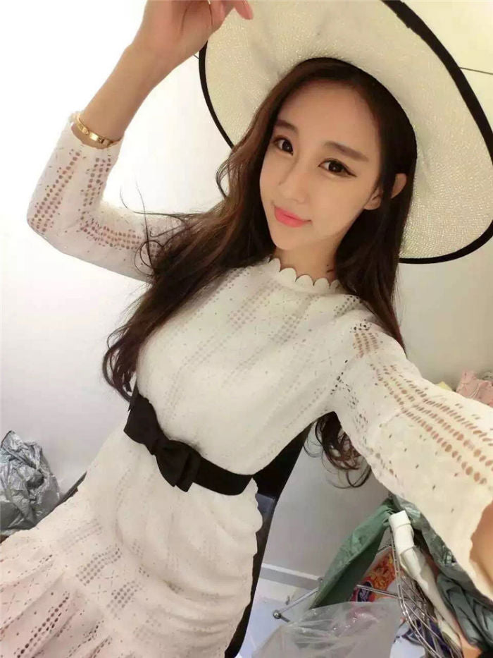 Lace Long Sleeved Dress with Belt