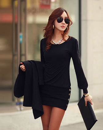 Long Sleeved Buttons Hip Korean Dress