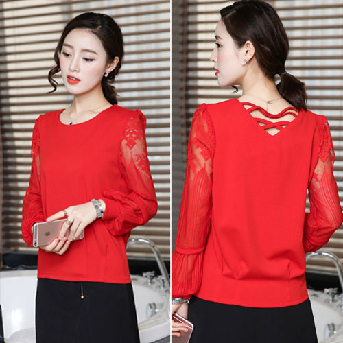 Blouse Chiffon Lace Long Sleeved