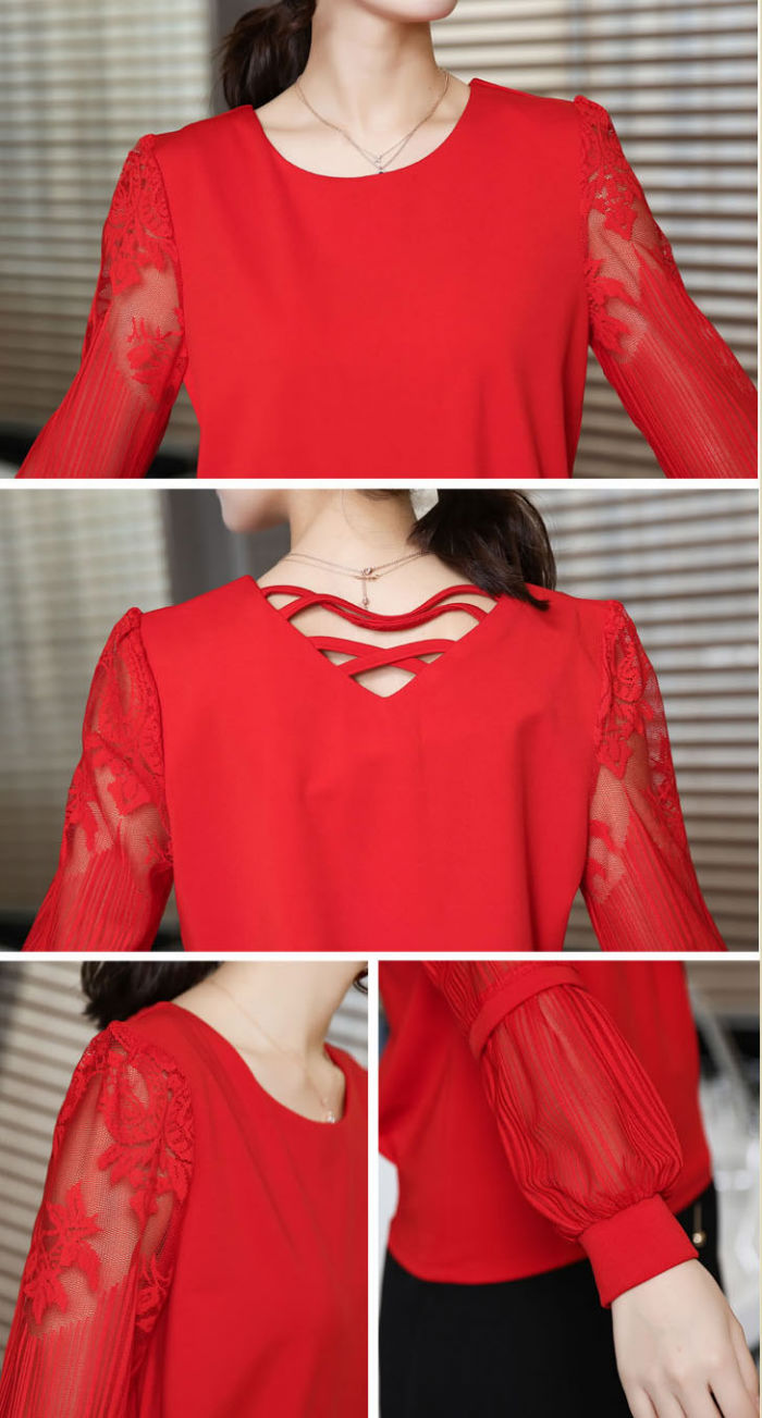 Blouse Chiffon Lace Long Sleeved