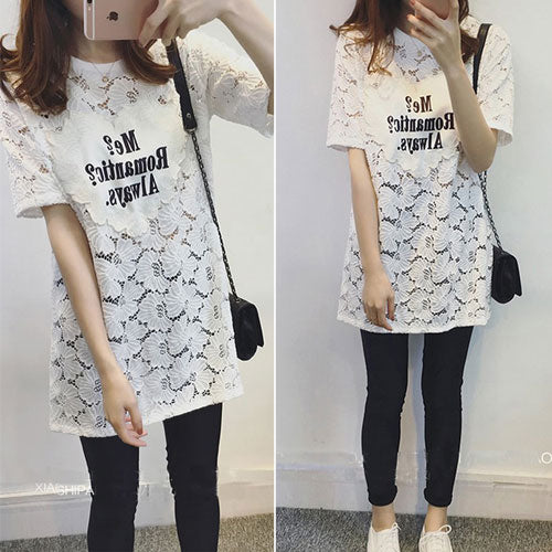 Shirt Heart Letters Short Sleeved Lace