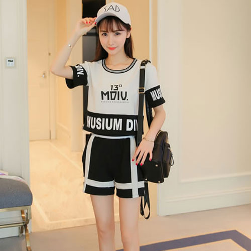 Short Sleeved Letter T-Shirt and Short Pants Two Pieces