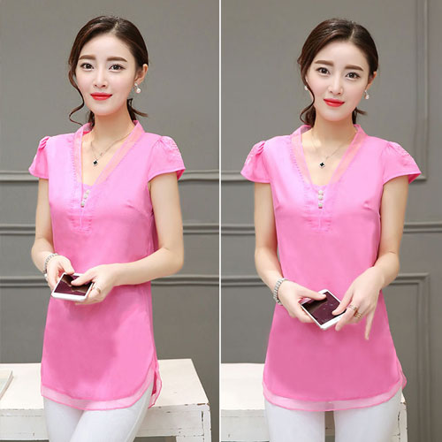 Shirt Short Sleeved Woman Chiffon